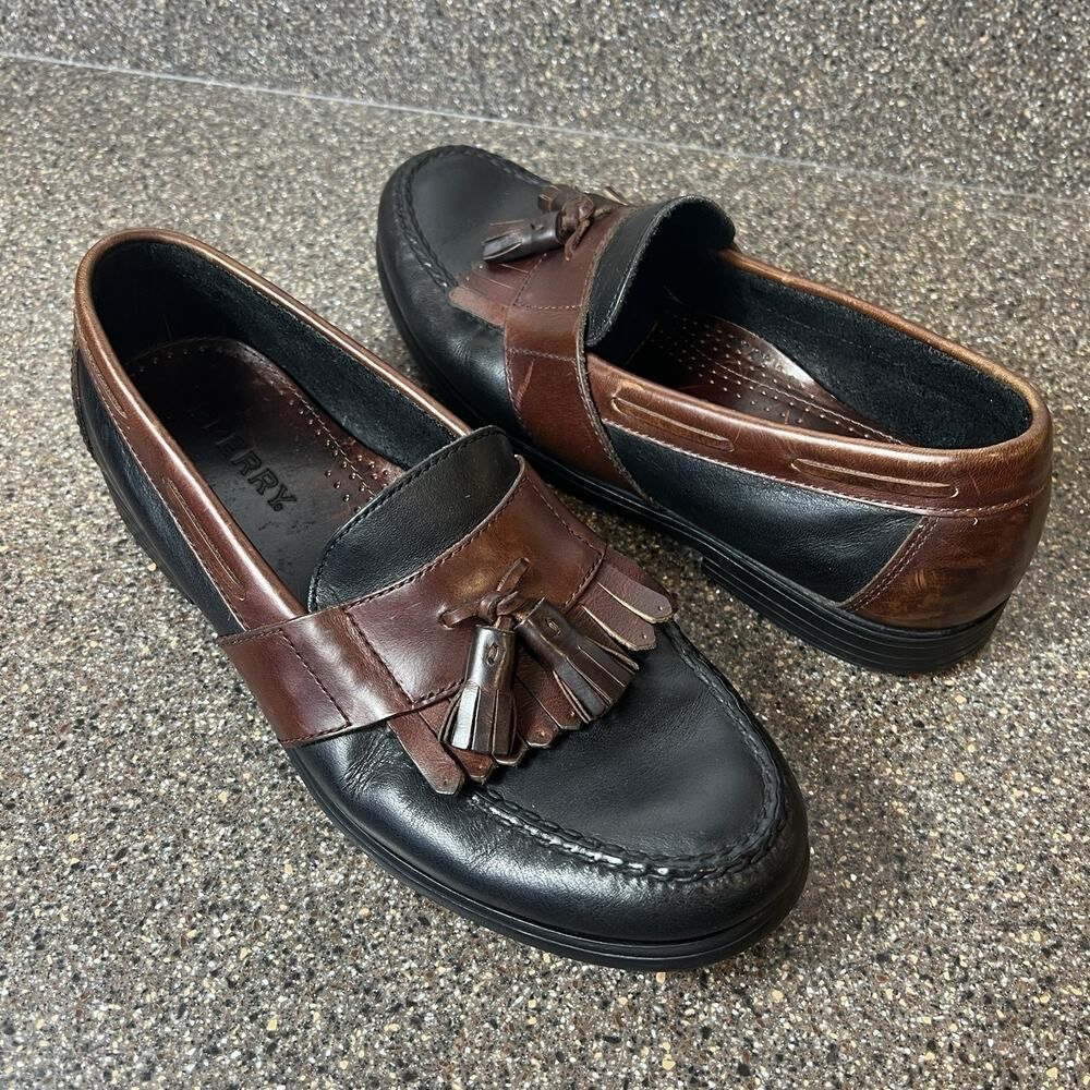 Sperry Top-Sider Mens 9M Black/Brown Leather Loafer Comfort Casual Slip On Shoes